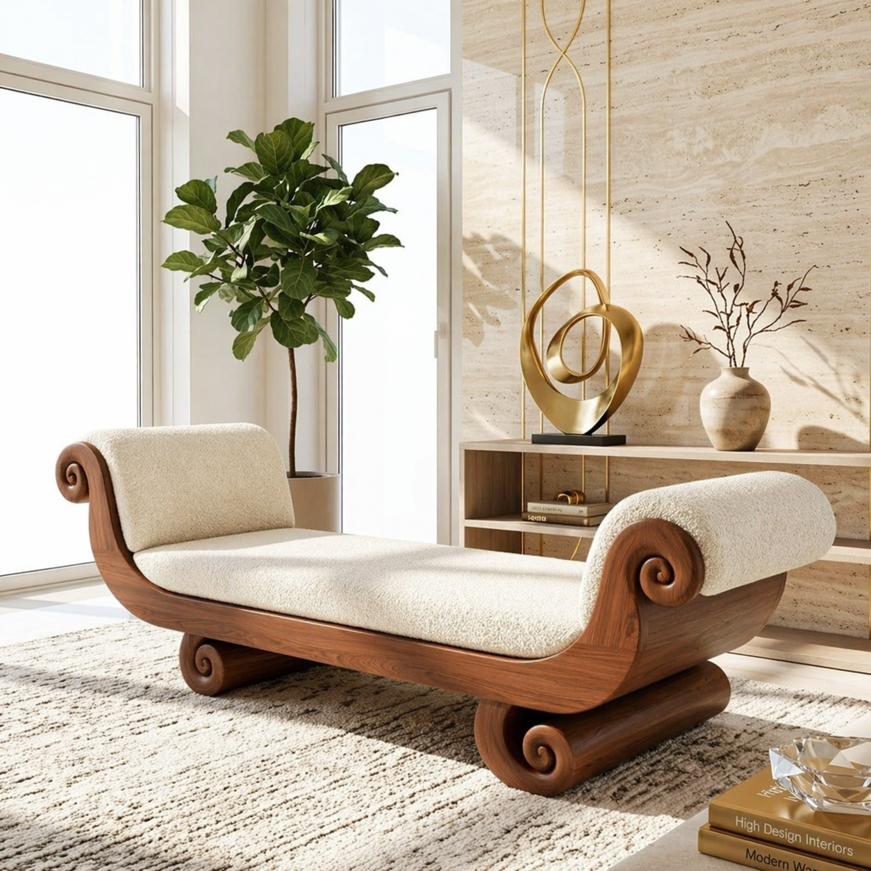 Sculptural Curved Chaise Lounge, Luxury Accent Seating for Elegant Modern Interiors