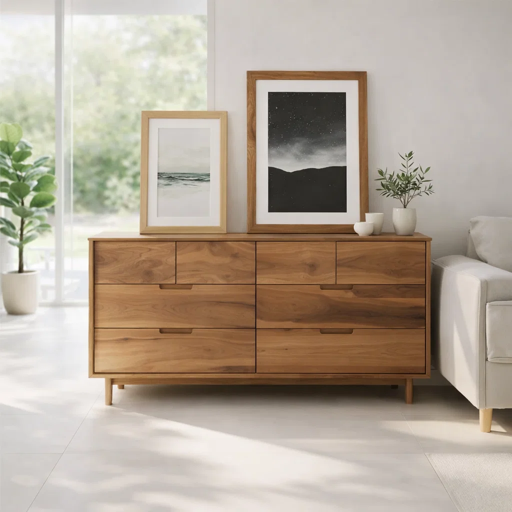 Solid Wood Sideboard Console with Drawers, Modern Storage Cabinet for Living Room