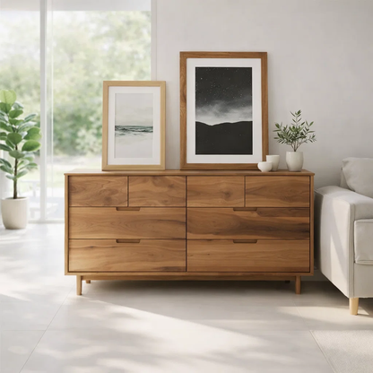 Solid Wood Sideboard Console with Drawers, Modern Storage Cabinet for Living Room