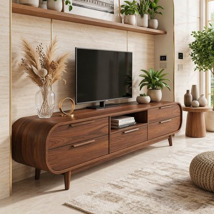 Modern Curved TV Stand, Minimalist Media Console, Storage Cabinet