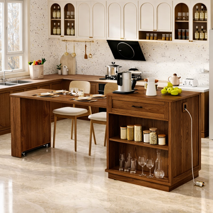Rolling Kitchen Island with Extendable Dining Table, Storage Shelf, Modern Prep Cart Home