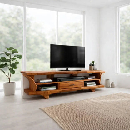 Solid Wood TV Cabinet with Live Edge – Rustic Oak Media Console Kitchnce