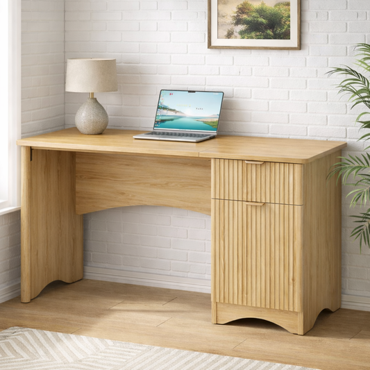 Handcrafted Solid Wood Writing Desk with Storage Modern Home Office Work Table