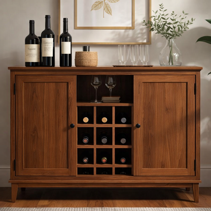 Handcrafted Solid Wood Wine Cabinet Storage Sideboard with Glass Holder Modern Home Bar