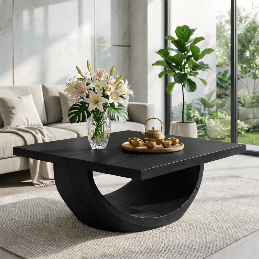 Unique Curved Wooden Coffee Table, Modern Minimalist Living Room Furniture Kitchnce