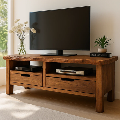 Solid Wood TV Stand with Drawers and Open Shelf Rustic Entertainment Center