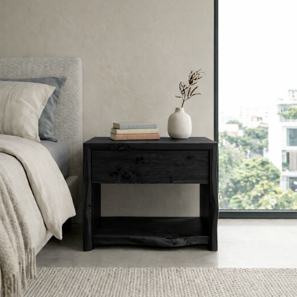Live Edge Solid Wood Nightstand | Rustic Modern Bedside Table