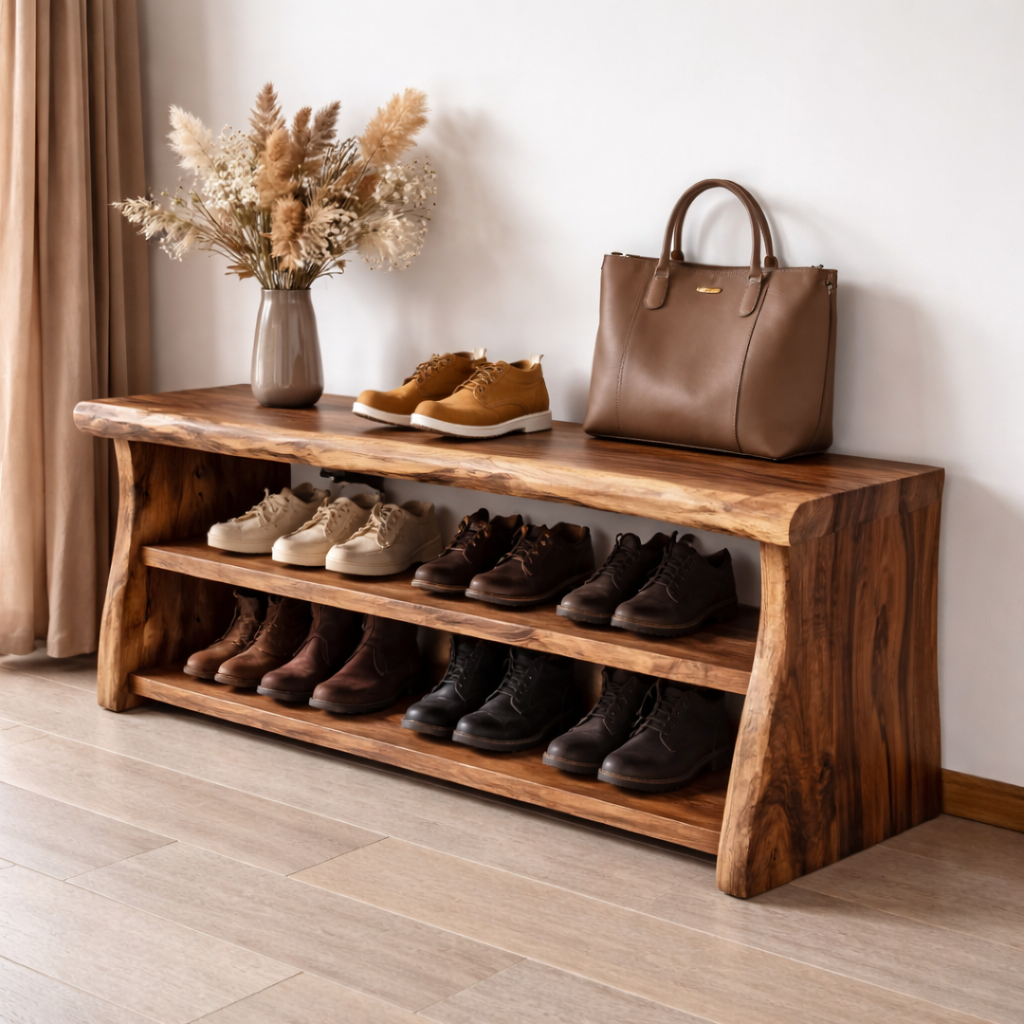 Solid Wood Entryway Bench with Shoe Storage Shelf – Rustic Wooden Shoe Rack Bench Kitchnce