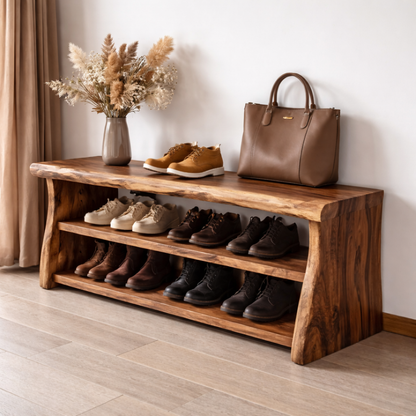Solid Wood Entryway Bench with Shoe Storage Shelf – Rustic Wooden Shoe Rack Bench Kitchnce