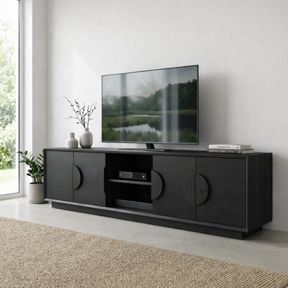 Modern Solid Wood Media Console with Storage – Minimal TV Stand with Cabinets
