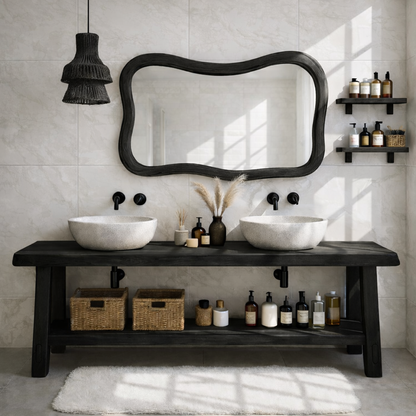 Rustic Double Bathroom Vanity Cabinet With Open Shelf Wood Vanity Base Console Kitchnce