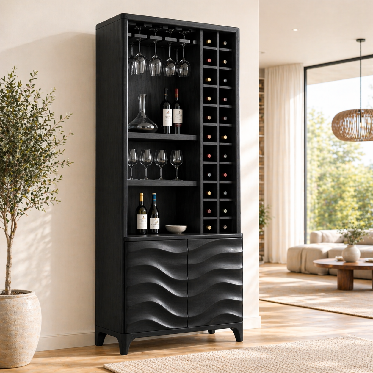 Modern Tall Wine Cabinet Glasses Rack Bottle Storage Freestanding Display Cabinet