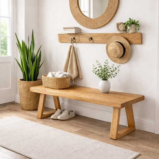 Solid Wood Entryway Bench with Storage | Rustic Modern Hallway Bench Kitchnce
