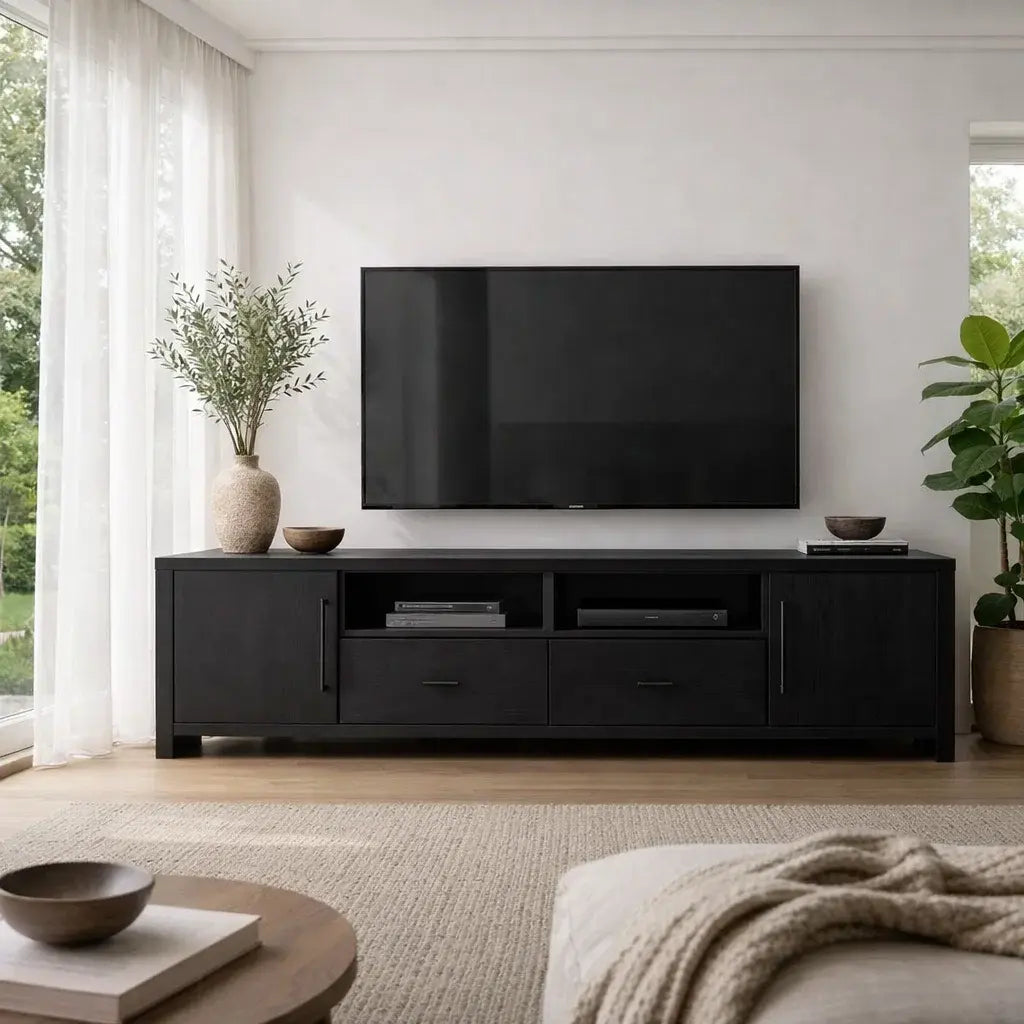 Solid Wood TV Cabinet with Live Edge Drawers – Modern Rustic Media Console Kitchnce