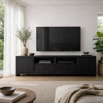 Solid Wood TV Cabinet with Live Edge Drawers – Modern Rustic Media Console Kitchnce