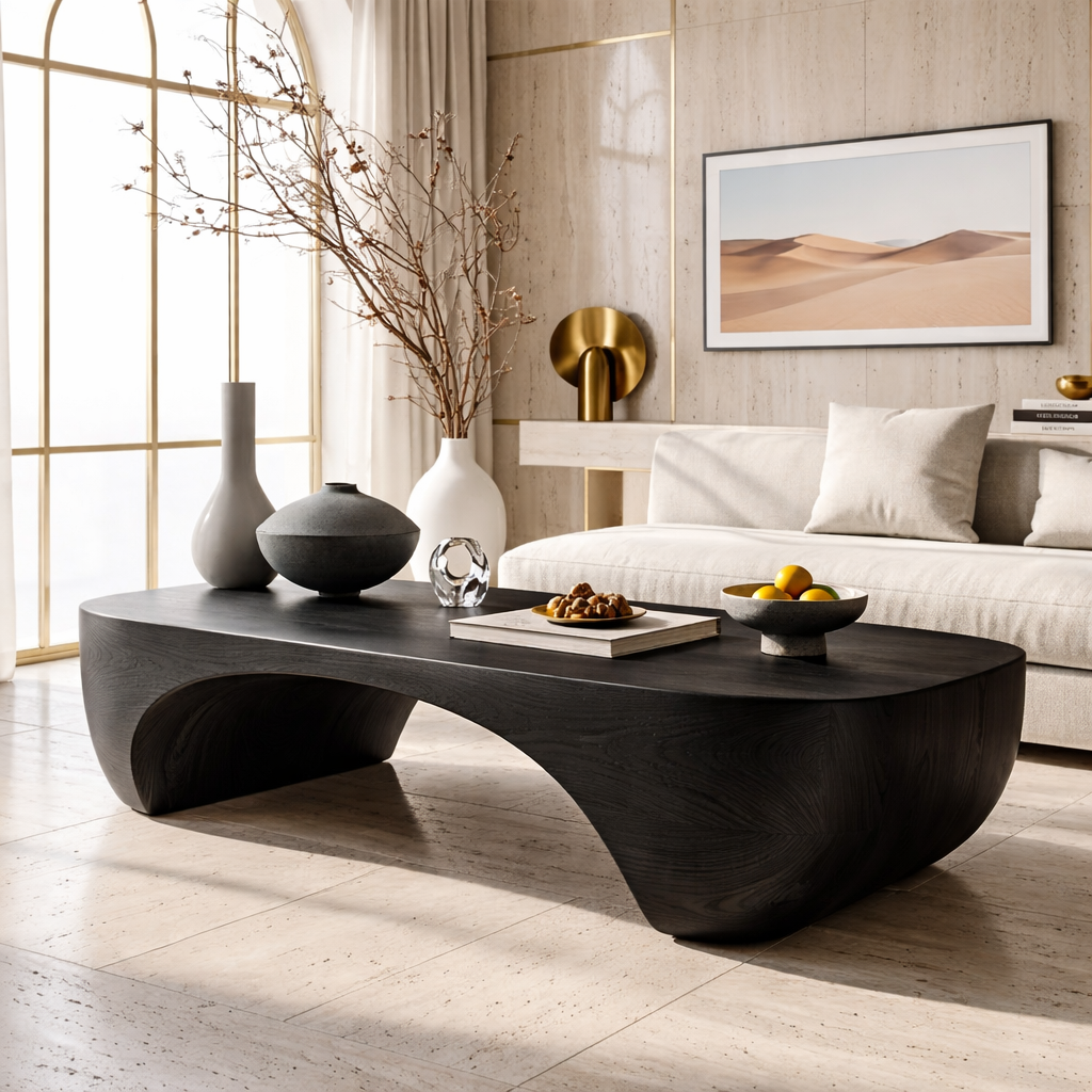 Elegant Wooden Coffee Table with Sculpted Curved Design