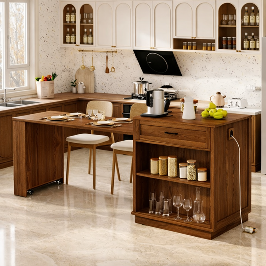 Rolling Kitchen Island with Extendable Dining Table, Storage Shelf, Modern Prep Cart Home