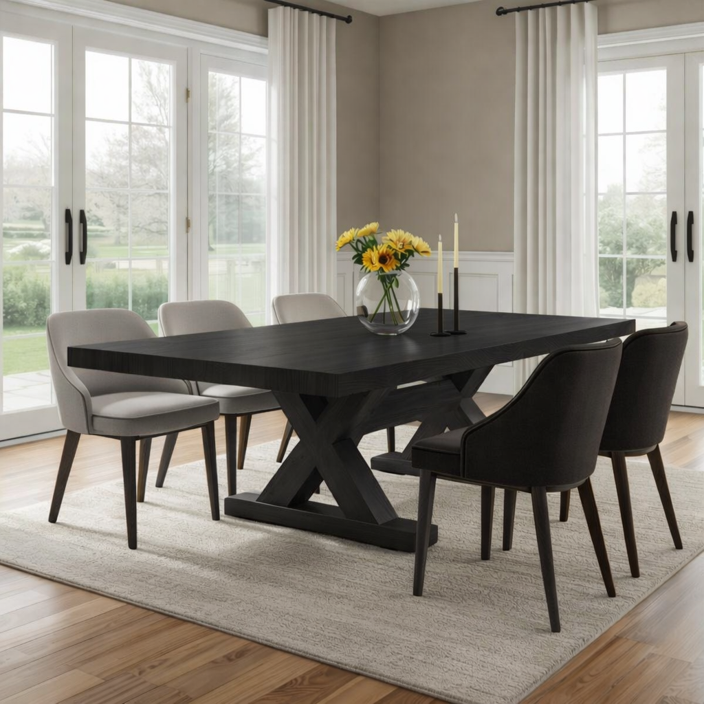 Modern Farmhouse Dining Table Rectangular X Base Kitchen Dining Room Furniture