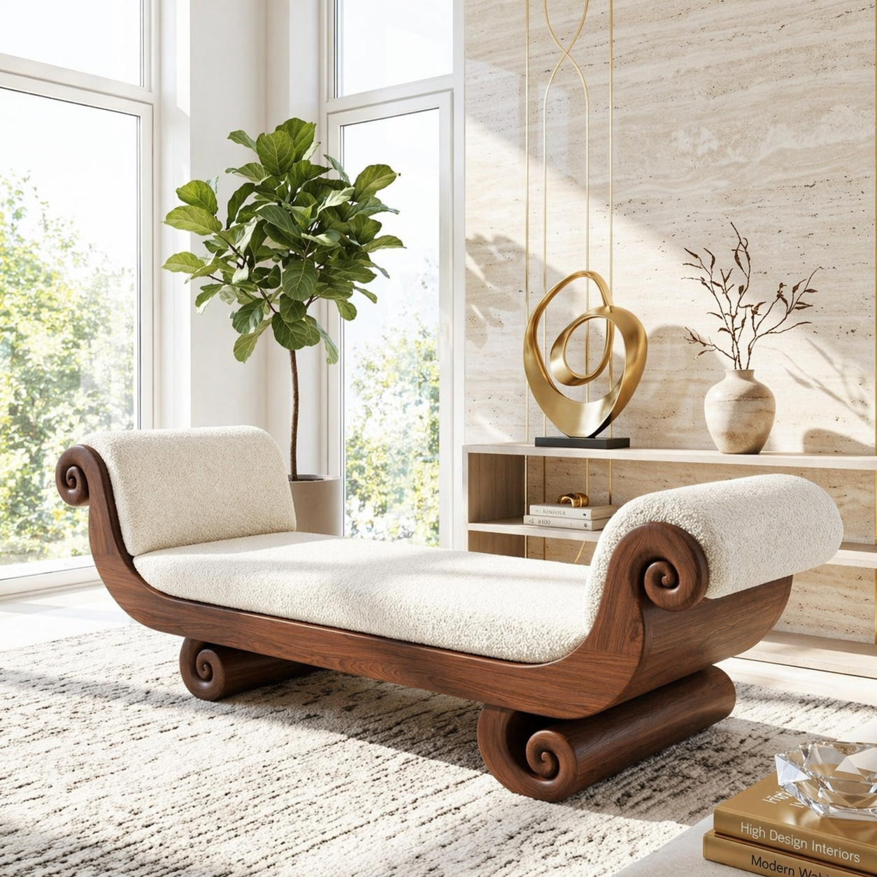 Sculptural Curved Chaise Lounge, Luxury Accent Seating for Elegant Modern Interiors