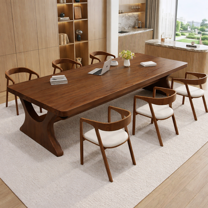 Modern Executive Work Desk with Sculptural Pedestal Base, Large Minimalist Office Table