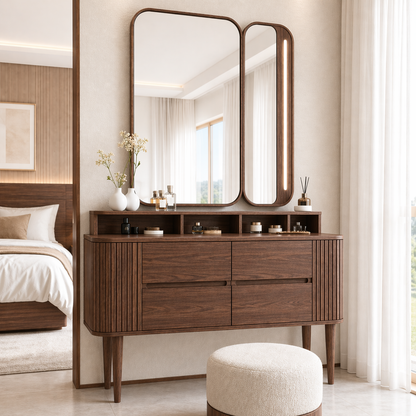 Modern Makeup Vanity Desk With LED Mirror Drawers Dressing Table Bedroom Furniture