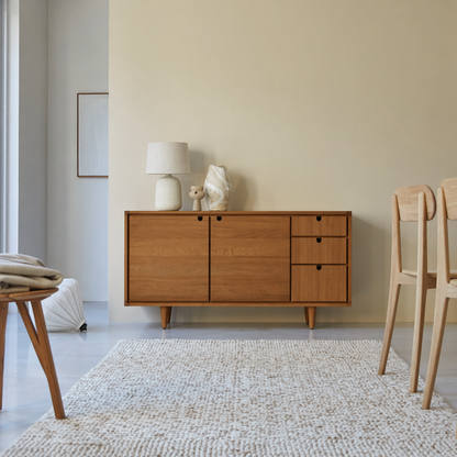 Solid Wood Sideboard Cabinet with Doors & Drawers – Minimalist Storage