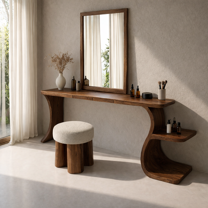 Handcrafted Solid Wood Makeup Vanity with Storage – Sculptural Modern Design