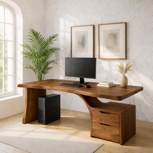 Live Edge Executive Desk Modern Office Desk With Drawer Storage Large Workspace