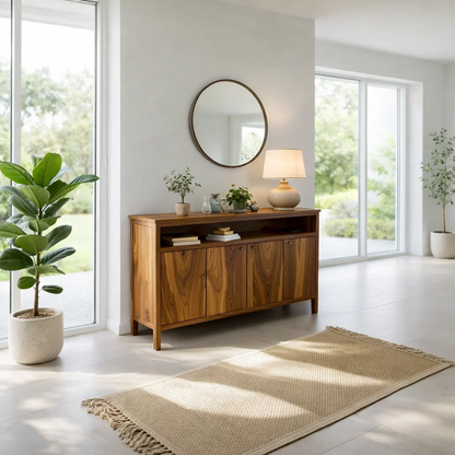 Solid Wood Sideboard Console with Cabinet Doors & Shelf, Modern Storage Cabinet