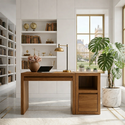 Modern Writing Desk with Storage Cabinet Minimal Home Office Work Table Clean Design