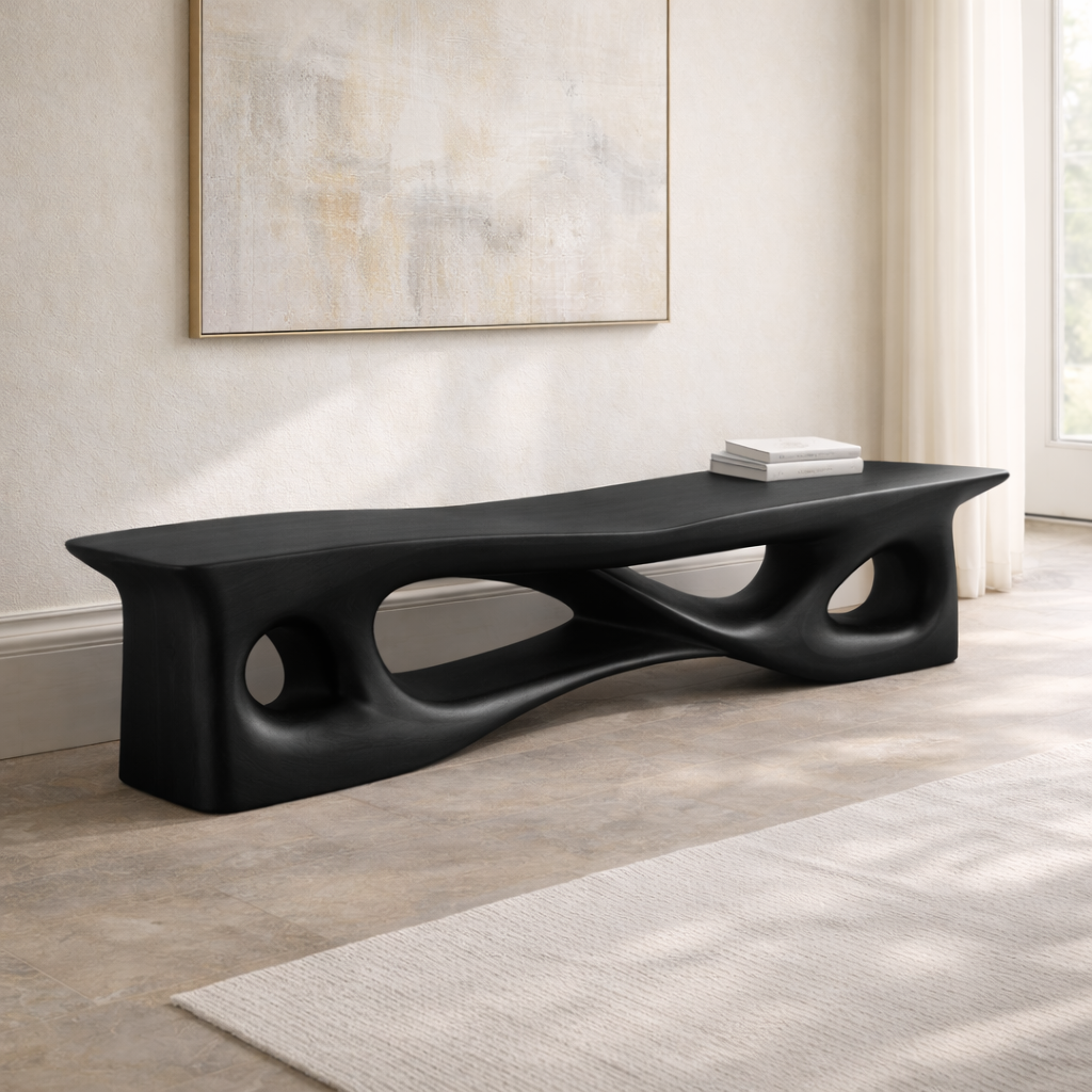 Sculptural Entryway Bench Organic Curved Hallway Seat Statement Minimalist Furniture