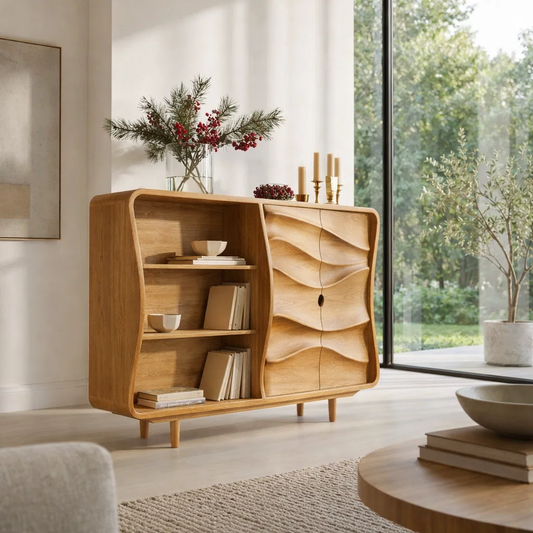 Sculptural Solid Wood Console Sideboard – Organic Modern Walnut Storage Cabinet