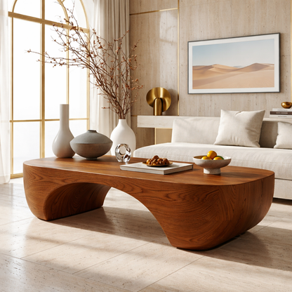 Elegant Wooden Coffee Table with Sculpted Curved Design