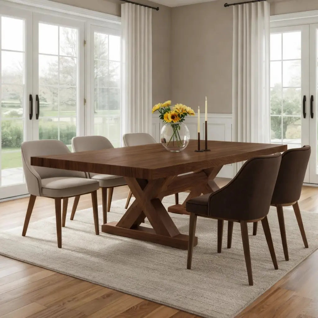 Modern Farmhouse Dining Table Rectangular X Base Kitchen Dining Room Furniture Kitchnce