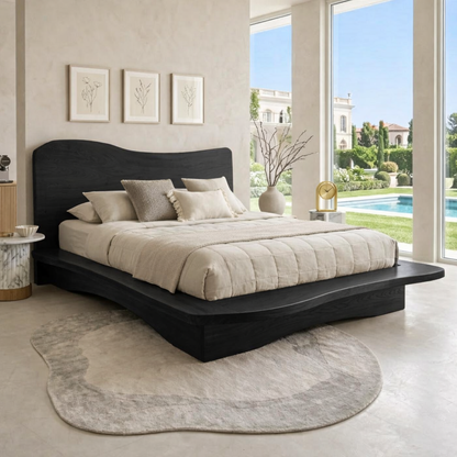 Modern Curved Platform Bed Frame, Minimalist Luxury Bedroom Furniture Design