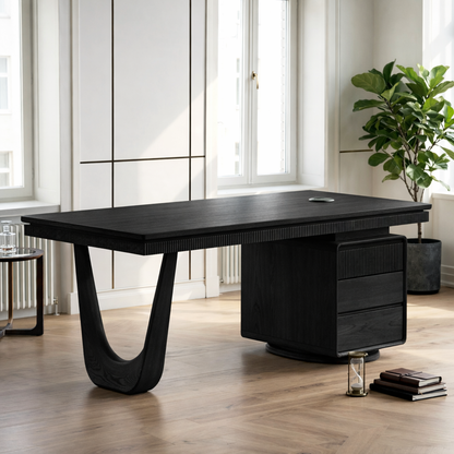 Stylish Executive Desk with Unique Curved Legs and Storage