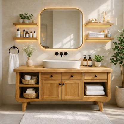 Modern Farmhouse Bathroom Vanity Cabinet With Drawers And Open Shelf Storage Kitchnce