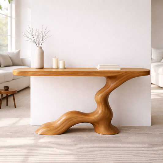Modern Solid Wood Console Table, Sculptural Curved Base Entryway Hallway Walnut Statement Furniture Kitchnce