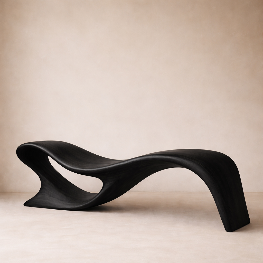 Modern Organic Solid Wood Bench – Artistic Curved Wooden Seating Bench Kitchnce