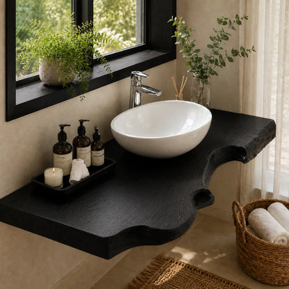 Live Edge Floating Vanity Shelf | Rich Grain Solid Wood Bathroom Counter Kitchnce