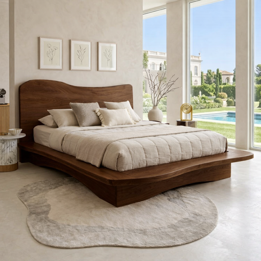 Modern Curved Platform Bed Frame, Minimalist Luxury Bedroom Furniture Design
