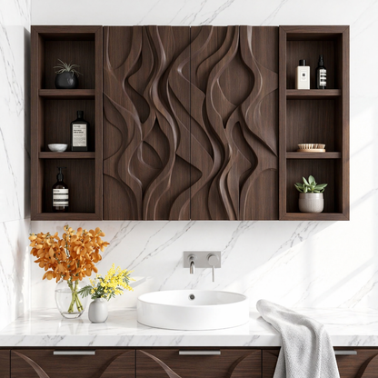Floating Bathroom Cabinet, Carved Wall Mounted Vanity Organizer With Side Shelves