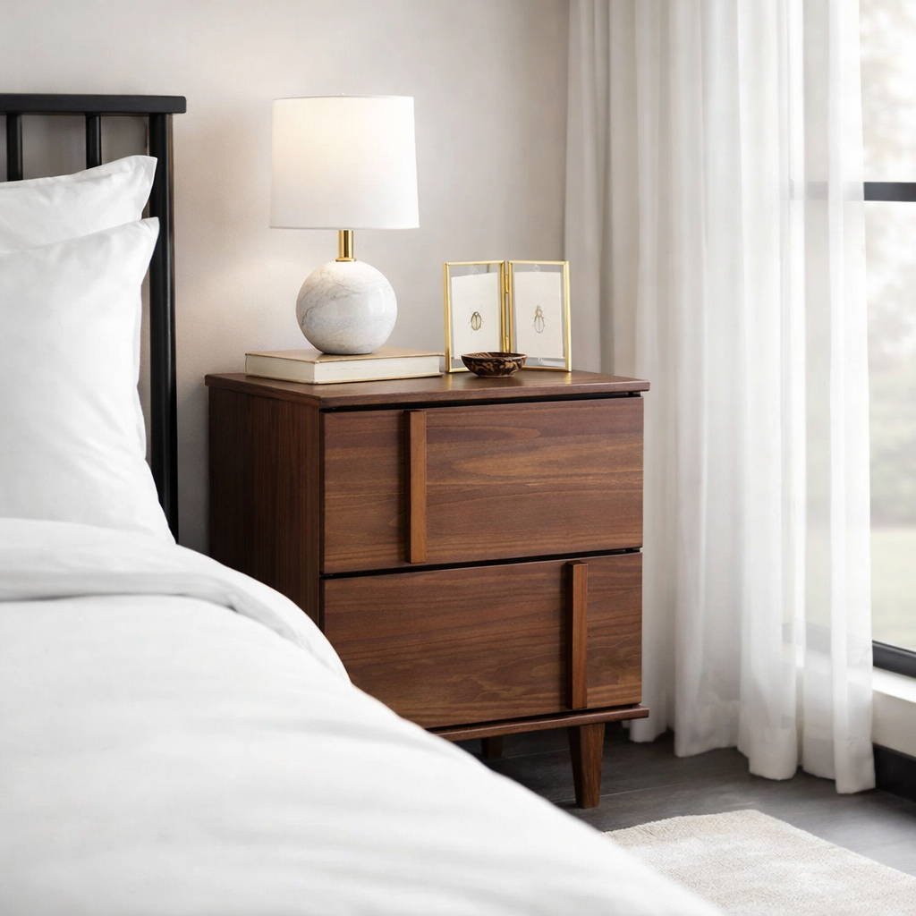 Solid Wood Nightstand with Drawers – Modern Minimalist Bedside Table