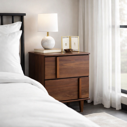 Solid Wood Nightstand with Drawers – Modern Minimalist Bedside Table