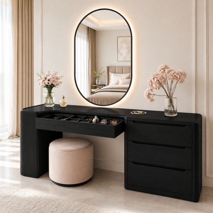 Modern Makeup Vanity Desk With LED Mirror Drawers Dressing Table Bedroom Storage Set