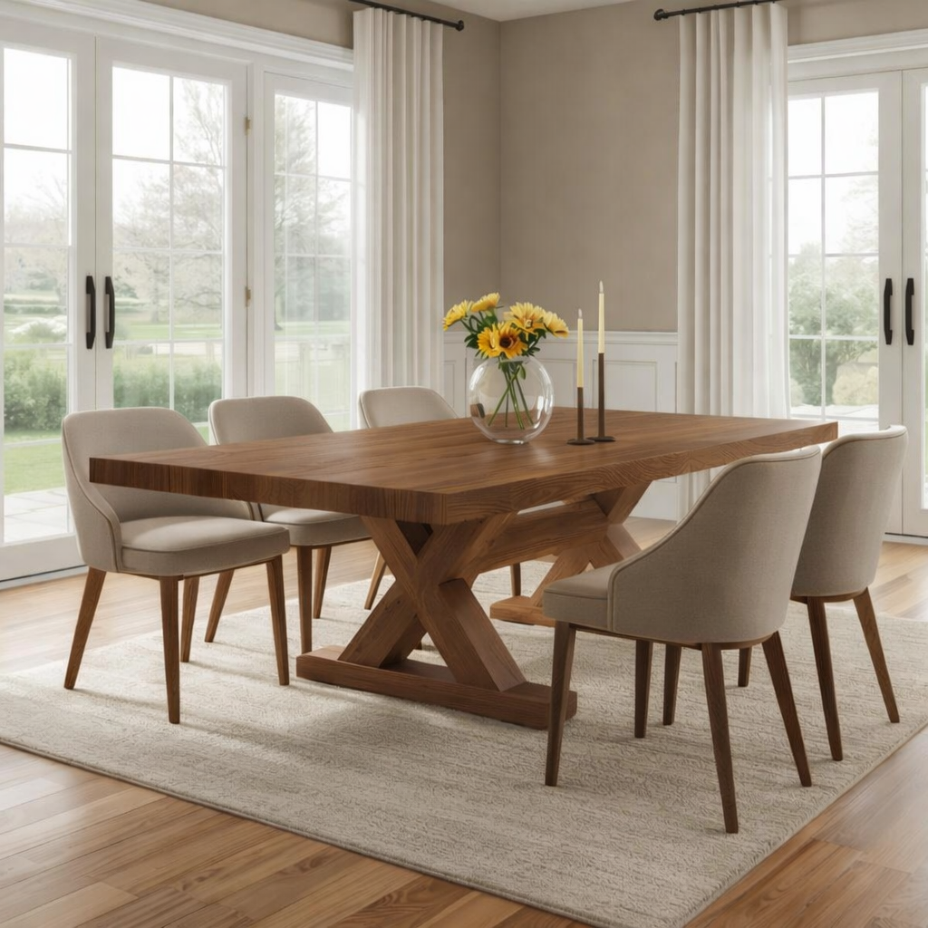 Modern Farmhouse Dining Table Rectangular X Base Kitchen Dining Room Furniture
