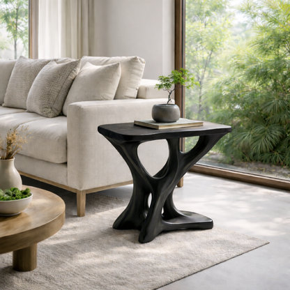 Solid Wood Sculptural End Table – Modern Organic Side Table for Living Room Kitchnce