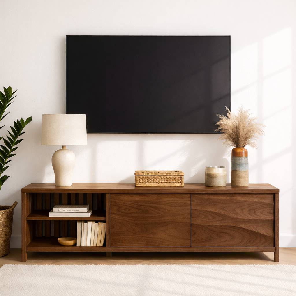 Modern Wood TV Stand With Cabinet and Open Shelf Long Media Console Entertainment Center Kitchnce