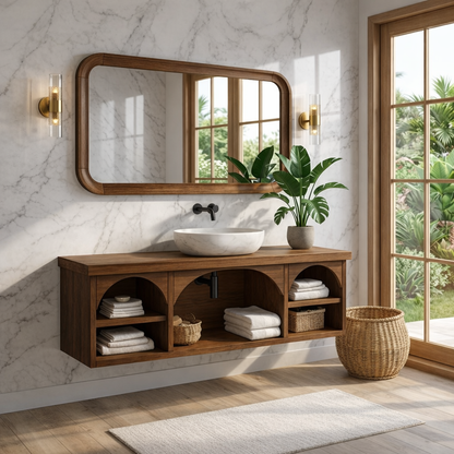 Solid Wood Floating Vanity with Arched Storage and Modern Design Kitchnce