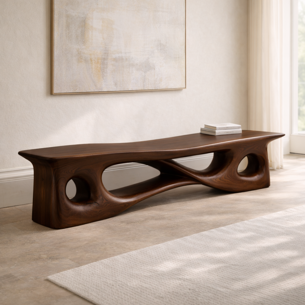 Sculptural Entryway Bench Organic Curved Hallway Seat Statement Minimalist Furniture